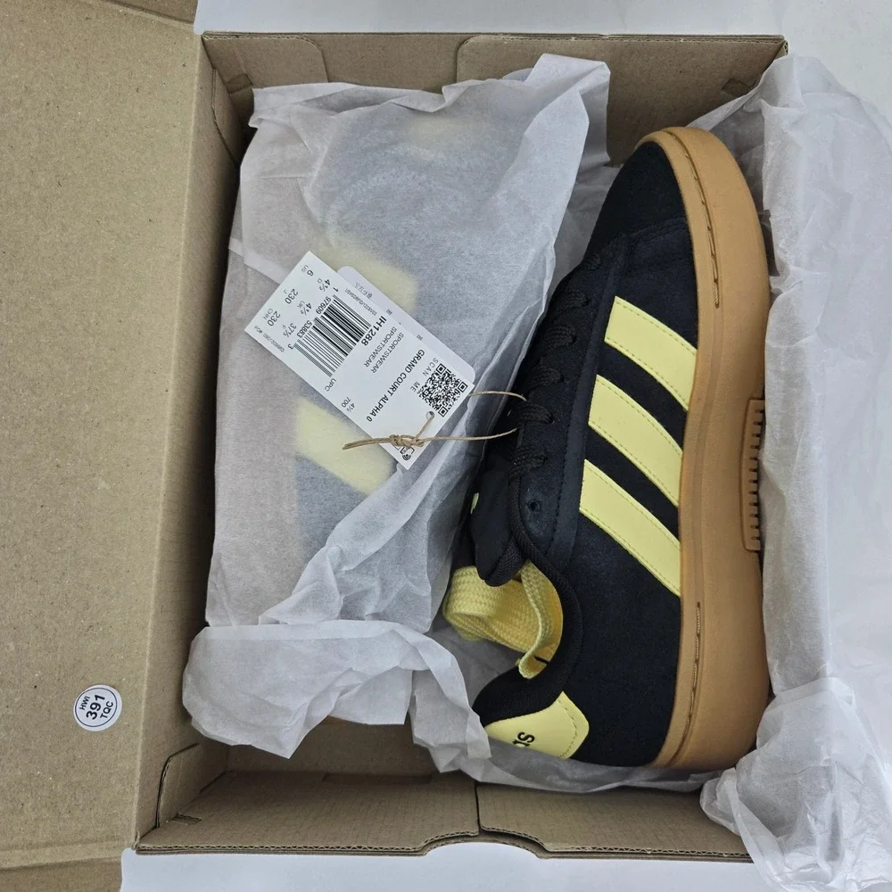 Adidas Grand Court Alpha 00s Women 6 Black Yellow Gum Suede Sneakers IH1288